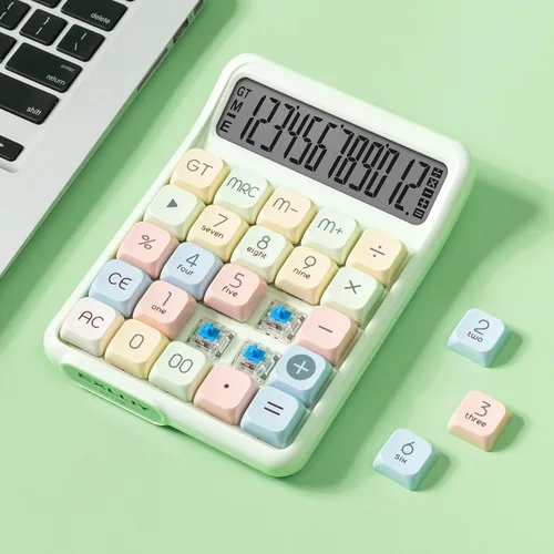 Miniatura 8 de Calculadora de Interruptor Mecánico, 10 Dígitos, Gran Pantalla LCD, Púrpura, Teclas Grandes, Estética