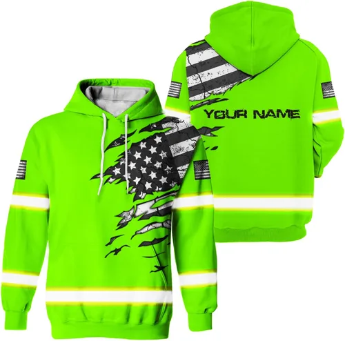 Sudadera con capucha de alta visibilidad con la bandera de Estados Unidos para hombre, sudadera con capucha reflectante de seguridad para Color -