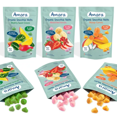Miniatura 14 de Amara Smoothie Melts - Beets n' Berries - Snacks orgánicos para bebés con frutas y verduras - Yogur derretido a base de plantas - Snack saludable
