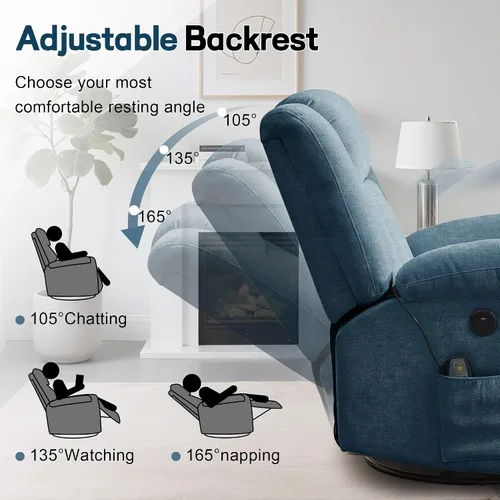 Miniatura 3 de Korser Mecedora reclinable, sillas reclinables deslizantes para adultos, silla mecedora giratoria de 360° con masaje y calefacción, silla