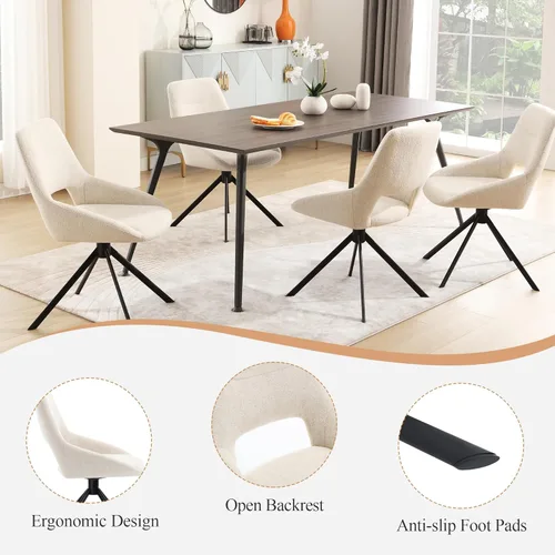 Miniatura 4 de Juego de 1 silla de escritorio moderna de mediados de siglo, sin ruedas, silla de comedor giratoria de tela de lino con patas de metal, silla Beige