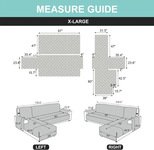 Miniatura 4 de Genina Fundas de Sofá Seccional para Perros Fundas de Sofá en Forma de L Funda de Chaise Lounge Funda de Sofá Reversible Protector de Muebles Beige
