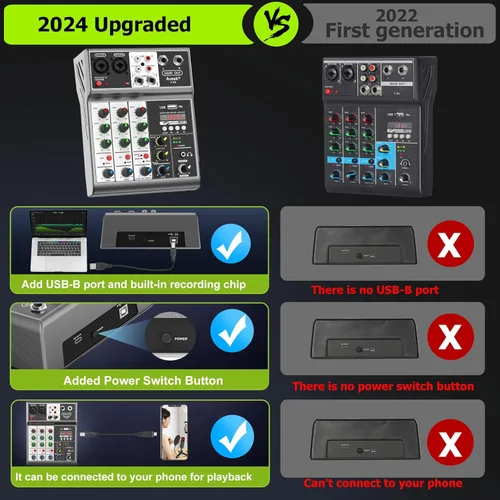 Miniatura 2 de Mezclador de audio profesional Aveek, consola de mezcla de placa de sonido con 4 canales digitales USB Bluetooth, efecto de eco y retardo, entrada