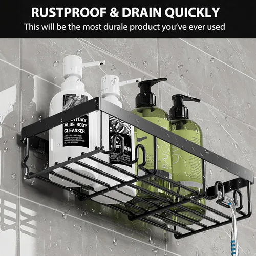 Miniatura 4 de Moforoco Estante organizador de estante para ducha, cesta autoadhesiva negra para estantes de baño, decoración interior de pared de casa de campo