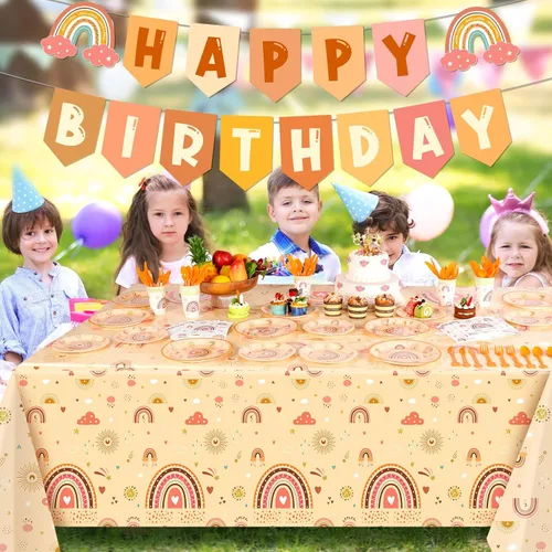 Miniatura 7 de Buryeah 212 piezas de decoración de cumpleaños arcoíris arco iris, suministros para fiesta, incluye pancarta de feliz cumpleaños, platos de papel