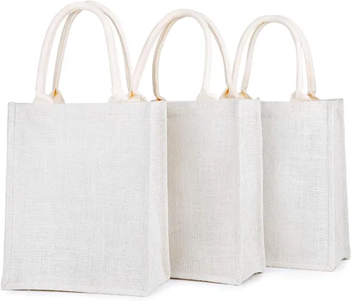 Miniatura 20 de Segarty Bolsas de mano, paquete de 6 bolsas grandes de yute blanco reutilizables de lona para regalos con asas, bolsa en blanco a granel para dama