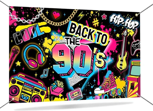 Mocsicka Pancarta de fondo para fiesta de casa de los años 90, decoración de fiesta de hip hop de regreso a los 90, decoración de pared de graffiti