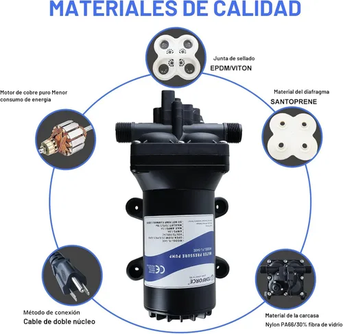 Miniatura 3 de Tdrsuper - Bomba de refuerzo de presión de agua, bomba de diafragma de agua de 110V AC, 5.5 GPM 75 PSI con enchufe de alimentación, bomba de agua