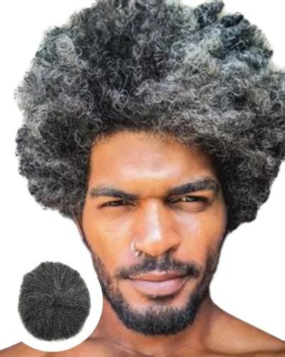 Unidad de cabello de tejido afro para hombres negros, sistema de reemplazo de cabello humano brasileño para hombres africanos estadounidenses encaje