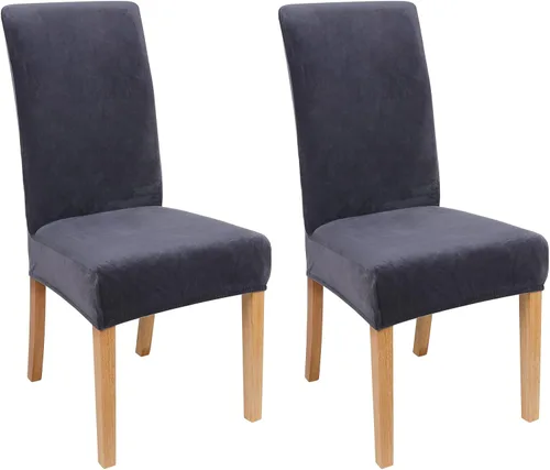 Miniatura 64 de smiry - Fundas para sillas de comedor de terciopelo elástico y suave, extraíbles, Terciopelo, Beige