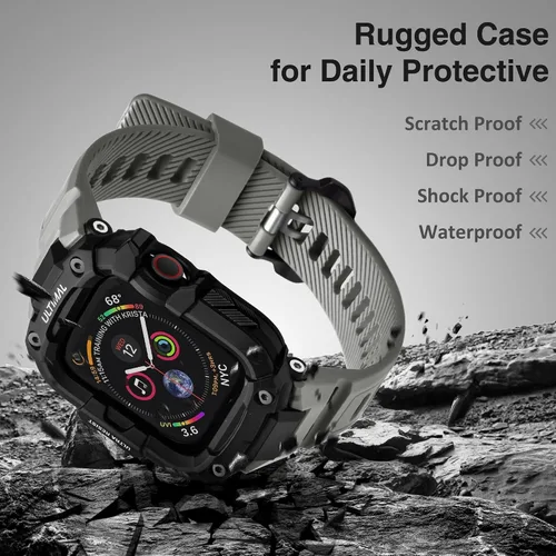 Miniatura 15 de ULTIMAL - Correa resistente con estuche para Apple Watch de 44 mm, correa protectora a prueba de golpes de grado militar para hombres, correa