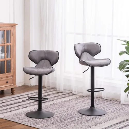 Miniatura 2 de Roundhill Furniture Masaccio Weathered Grey Airlift - Taburete giratorio ajustable con base cromada, juego de 2 Gris(Weathered Gray)