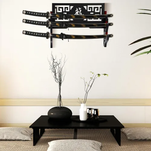 Miniatura 5 de Barydat Soporte de pared para katana, soporte para espada samurái, soporte para colgar espada japonesa Wakizashi, colección de pasatiempos