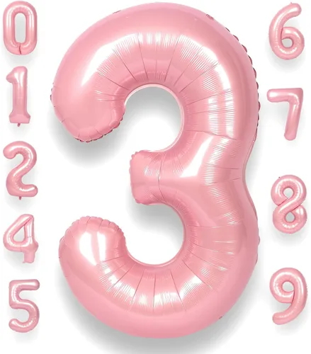 Miniatura 20 de Globo Número 0 de 40 Pulgadas para Niño o Niña Rosa Grande 0-9 Papel de Aluminio Mylar Grande Globo Número 0 Feliz Cumpleaños 0 Fiesta Aniversario
