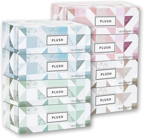 Pañuelos faciales de felpa de 130 por caja, tamaño de 7 x 6.9 pulgadas, 2 capas, suaves, lisos, ideales para baño, oficina, tienda, escuela, hogar,