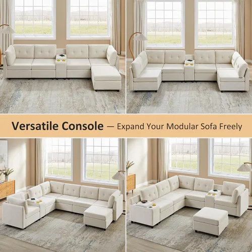 Miniatura 6 de VANOMi - Sofás seccionales de 6 plazas para sala de estar, sofá modular convertible de 118" en forma de nube, cómodos sofás de chenilla y sofás