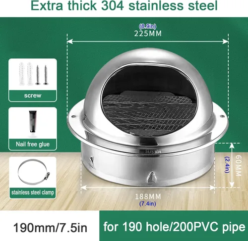 Miniatura 4 de Tapa de chimenea de acero inoxidable 304, cubierta de salida de ventilación de pared redonda, cubierta de salida de ventilación de baño, cubierta