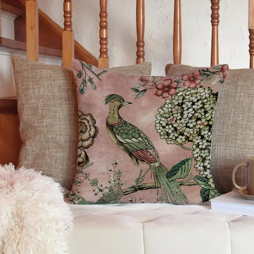 Miniatura 6 de ArogGeld Fundas de almohada de granja de camelia y pavo real, color rosa, rubor, chinoiserie, pájaro, blanco, lino, funda de cojín chinoiserie