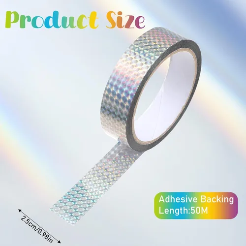 Miniatura 2 de EupHHonycs 2 rollos de cinta holográfica, cinta reflectante de 1 pulgada y 54 yardas para pájaros, cinta holográfica autoadhesiva para mantener a