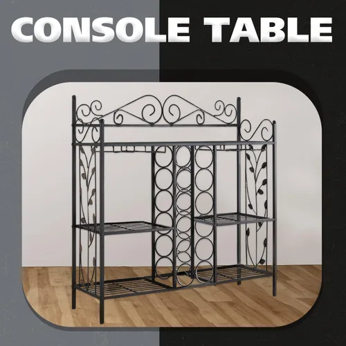 Miniatura 4 de Kings Brand Furniture - Mesa consola de metal para vino, armario de barra de licor con soporte para vidrio, mesa de sofá con estantes