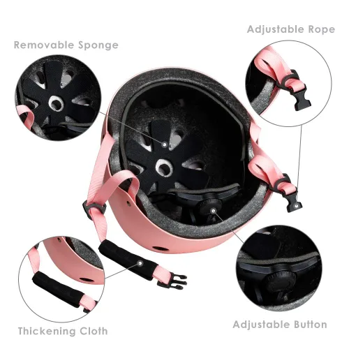 Miniatura 2 de Casco de bicicleta para niños, casco ajustable para niños, jóvenes y adultos, rodilleras, coderas, protectores de muñeca, equipo de protección