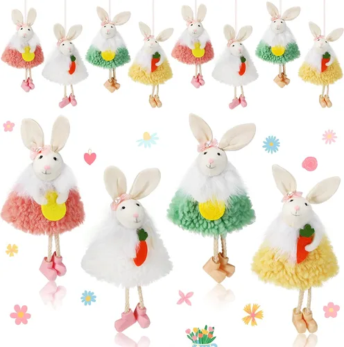 Patelai 4 piezas de adornos de árbol de Pascua de conejito de Pascua, decoración colgante para árbol, conejo, muñeca, adorno hecho a mano, muñeca de