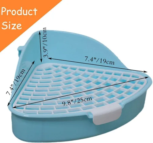 Miniatura 2 de Hamiledyi Caja de arena pequeña para conejo para jaula triangular, entrenador de orinal de esquina, conejo, inodoro, bandeja de plástico para Azul