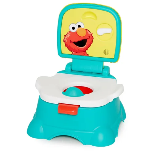 Sesame Street Elmo Hooray - Asiento de inodoro y taburete 3 en 1 para entrenamiento para ir al baño, diseño fácil de limpiar con manija de descarga