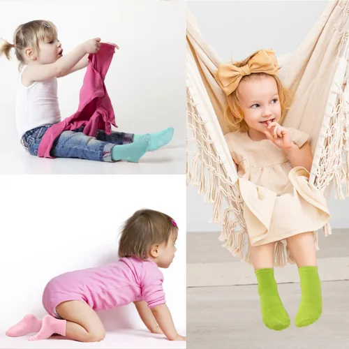 Miniatura 4 de SkiBeaut Calcetines para niños pequeños, 12 pares de puños antideslizantes para niños y niñas con pinzas para 1-7 años
