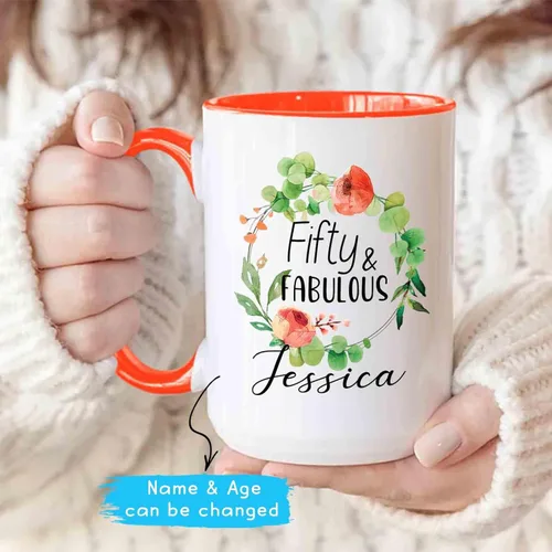 Miniatura 4 de Fifty & Fabulous - Taza de regalo para mujer/hombre, tazas personalizadas con nombre, regalos personalizados de 50 cumpleaños