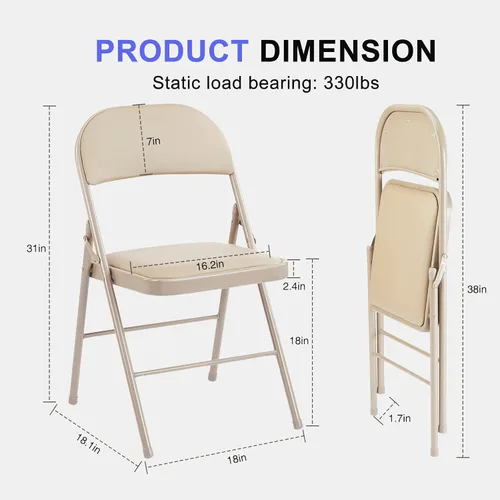 Miniatura 3 de Paquete de 2 sillas plegables, sillas comerciales apilables portátiles, silla de cuero acolchada para interiores y exteriores con marco de metal