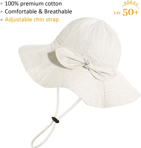 Miniatura 47 de Sombrero de sol para bebé niña con UPF 50+ sombrero de playa ajustable para exteriores con ala ancha