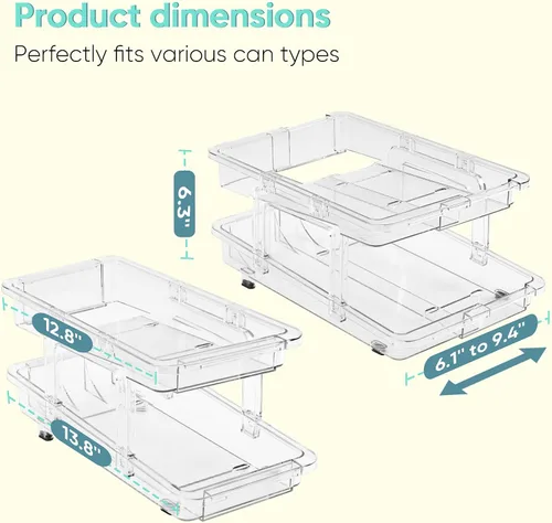 Miniatura 5 de VUSIGN Organizador de latas de soda expandible, paquete de 2, dispensador de latas de ancho ajustable para refrigerador de 6.1 a 9.38 pulgadas