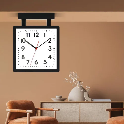 Miniatura 6 de BESTIME 66295A Reloj de pared de plástico de doble cara con marco negro. Reloj de estación clásico de diseño simple, estilo silencioso, elegante