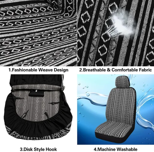 Miniatura 3 de VarCozy Manta de sillín Baja Fundas de asiento delanteras para sedán, SUV, camioneta, Funda de asiento tejida universal de rayas coloridas