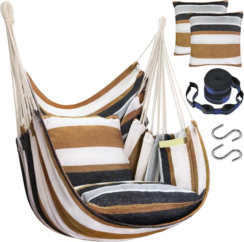 Miniatura 11 de Halalona Silla Hamaca Colgante Silla Hamaca Colgante Columpio de Cuerda 2 Cojines Incluidos - Hamaca Columpio Resistente y Duradera de Algodón Suave