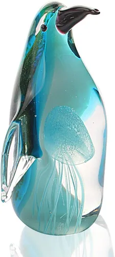 Hophen Estatuilla de pingüino de cristal con medusas, escultura de pingüino de cristal soplado hecha a mano, estatua de animal, pisapapeles,