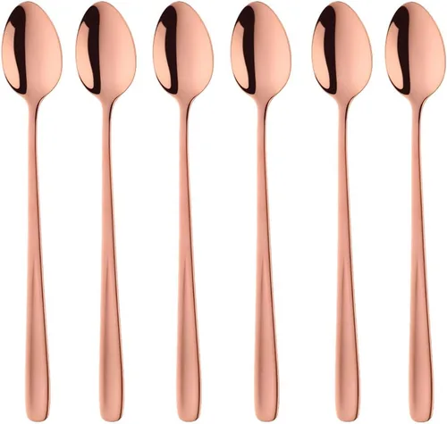 Miniatura 9 de Buyer Star Cucharas de té helado de mango largo, juegos de cucharas de café resistentes de 8 pulgadas 18/10 para mezclar, mezclar cócteles, té, Oro