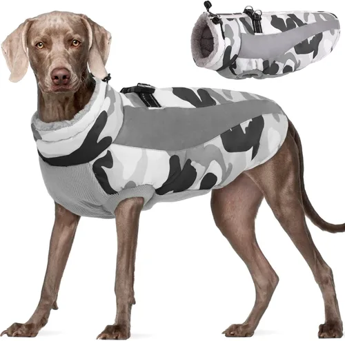 Miniatura 10 de FUAMEY Chaquetas de invierno para perros grandes, abrigo para perros con arnés incorporado, trajes de nieve impermeables para perros, cálido abrigo