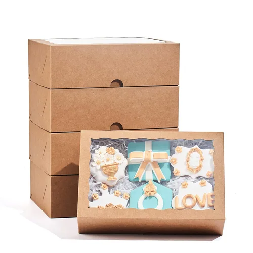 Miniatura 6 de Cajas de cartón de alta calidad de 10 x 7 x 2.5 pulgadas con ventana transparente para galletas, fresas paquete con 25 unidades. Kraft marrón