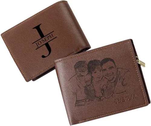 Jewelstruck Billetera para hombre, billetera personalizada para hombre, carteras personalizadas para hombre, iniciales grabadas con imagen, día del