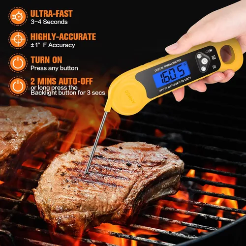 Miniatura 2 de AMMZO Termómetro Digital para Carne, Termómetro de Lectura Instantánea para Alimentos, Impermeable, con Luz de Fondo para Cocinar, Freír Profundo