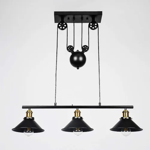 Miniatura 4 de Lámpara colgante de 3 poleas de luz, luz de isla para interiores, lámpara industrial rústica vintage ajustable para sala de juegos, mesas de 7 6