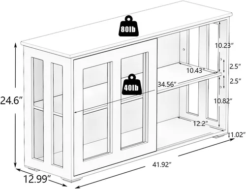 Miniatura 2 de RASOO Aparador de buffet con puerta corrediza de vidrio y estante ajustable, armario de almacenamiento apilable de cocina, muebles antiguos
