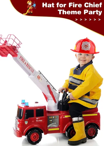 Miniatura 5 de Casco de bombero para niños, sombreros de plástico de bombero para niños y niñas, disfraz de fiesta de Halloween, 2 piezas Rojo