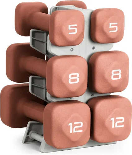 Miniatura 17 de Tone Fitness Juego de mancuernas de neopreno con estante de almacenamiento – Pesos de mano antideslizantes y antideslizamiento para entrenamientos