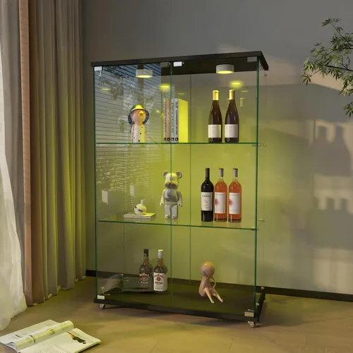 Miniatura 53 de Vitrina de cristal con 3 estantes con 2 puertas, vitrina de cristal transparente para sala de estar, dormitorio, 49.49 x 31.77 x 14.37 pulgadas