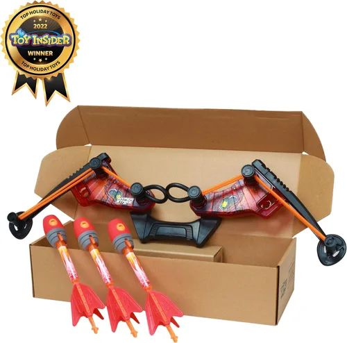 Miniatura 2 de Paquete de arquero Zing HyperStrike FireTek, arco con luz y flechas Zonic con silbato luminoso, dispara flechas a más de 200 pies, juego al aire Rojo