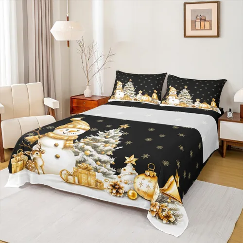 Miniatura 45 de Erosebridal Juego de ropa de cama individual con diseño de árbol de Navidad, muñeco de nieve, decoración de corona de Navidad, sábana bajera