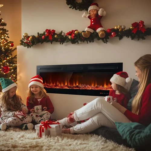 Miniatura 2 de oneinmil - Chimenea eléctrica de 50 pulgadas de ancho para empotrar/montar en pared, chimenea eléctrica con control remoto con temporizador, 12